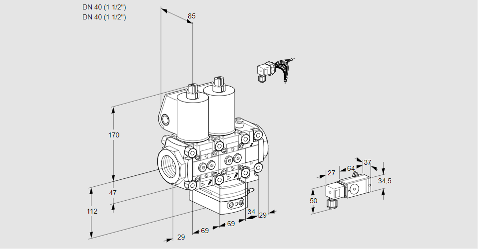 Регулятор соотношения газ/воздух с двумя эл.магнитными клапанами VCG 2E40R/40R05NGEVWL/PPPP/-3PP