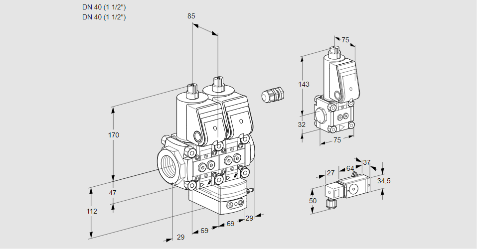 Регулятор соотношения газ/воздух с двумя эл.магнитными клапанами VCG 2E40R/40R05NGEWR/-3PP/PPBS