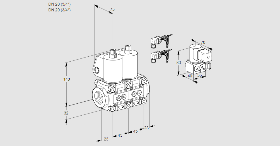 Клапан эл.магнитный сдвоенный VCS 1E20R/20R05NNWL6/PPBY/PPPP