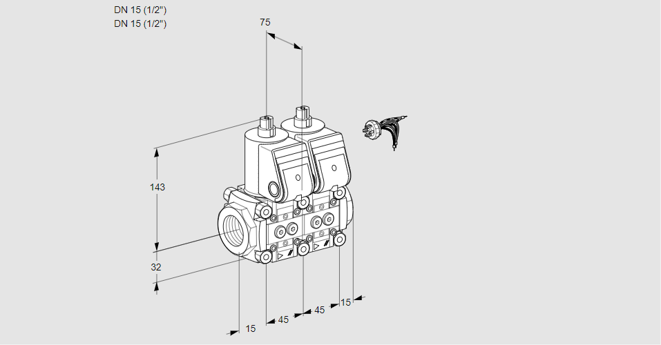 Клапан эл.магнитный сдвоенный VCS 1E15R/15R05NNWR/PPPP/PPPP