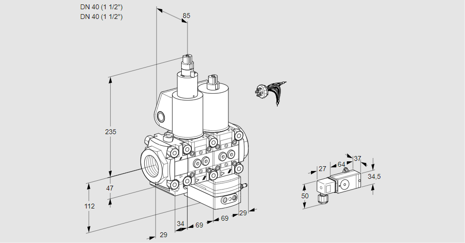 Регулятор давления с двумя эл.магнитными клапанами VCD 2E40R/40R05FLD-100WL/2-PP/PPPP