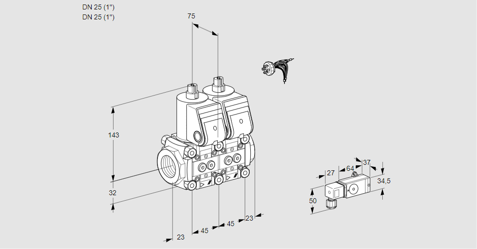 Клапан эл.магнитный сдвоенный VCS 1E25R/25R05NNKR3/2-PP/PPPP