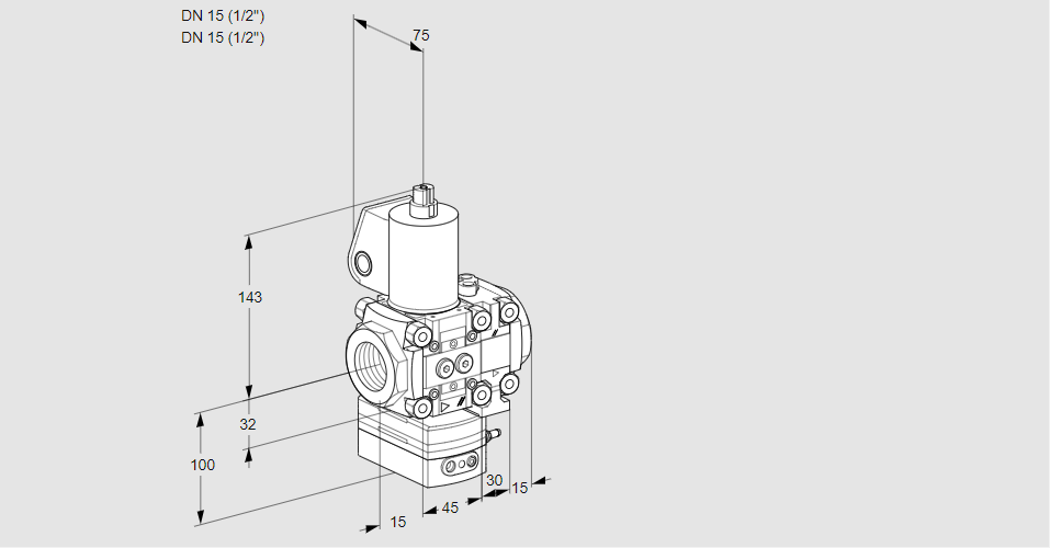 Регулятор расхода газа с эл.магнитным клапаном VAH 1E15R/15R05HEVWL/PP/PP