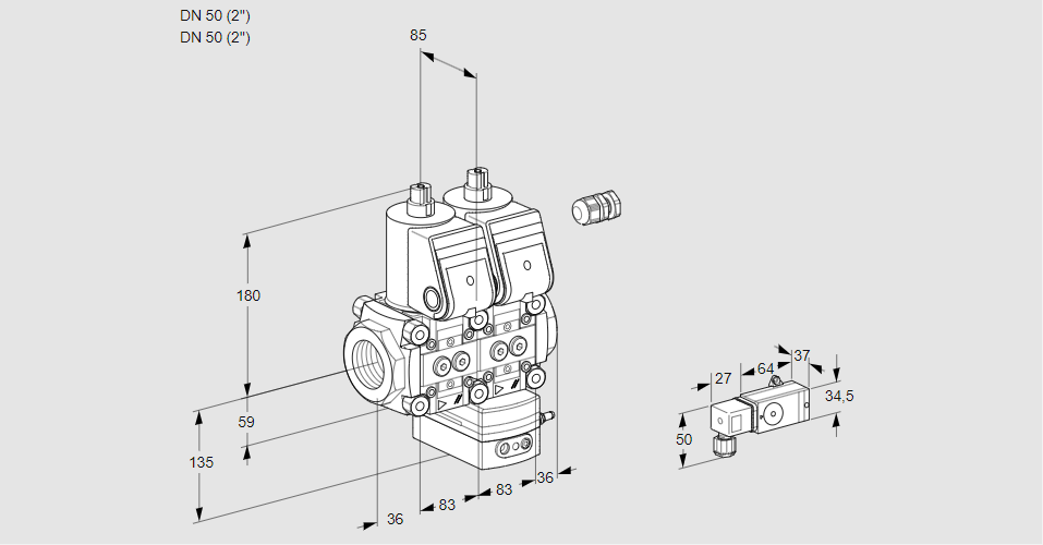 Регулятор давления с двумя эл.магнитными клапанами VCD 3E50R/50R05ND-100WR/2--3/PPPP