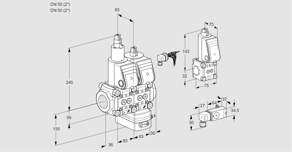 Регулятор соотношения газ/воздух с двумя эл.магнитными клапанами VCG 3E50R/50R05LGEQR/-2PP/PPBS