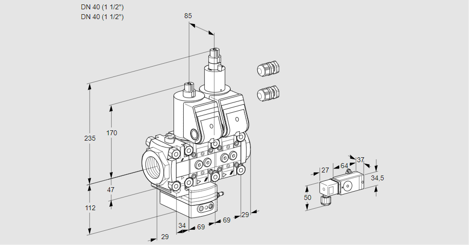 Регулятор давления с двумя эл.магнитными клапанами VCD 2E40R/40R05FD-100LWR3/3--3/PPPP