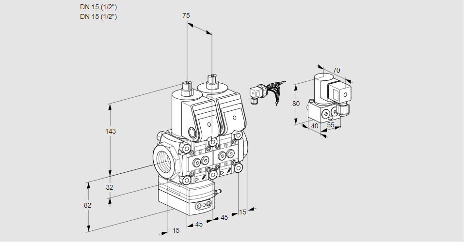 Регулятор давления с двумя эл.магнитными клапанами VCD 1E15R/15R05D-25NWR/PPPP/PPBY