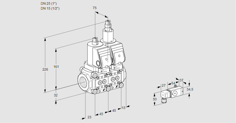 Клапан эл.магнитный сдвоенный VCS 1E25R/15R05NLWGR/-3PP/PPPP