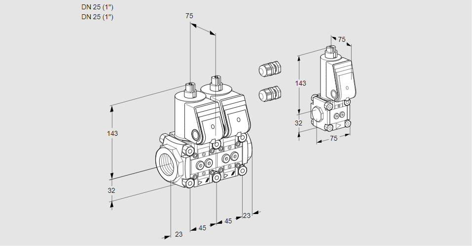 Клапан эл.магнитный сдвоенный VCS 1E25R/25R05NNWR3/PPPP/PPBS
