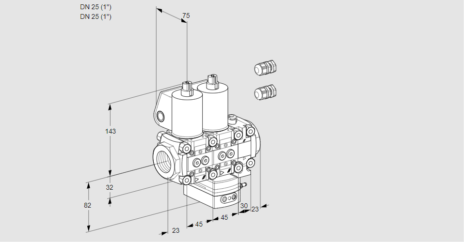 Регулятор соотношения газ/воздух с двумя эл.магнитными клапанами VCG 1E25R/25R05NGKVWL3/PPPP/PPPP
