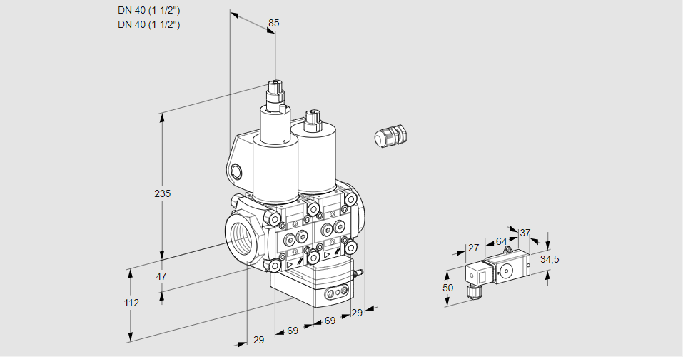Регулятор соотношения газ/воздух с двумя эл.магнитными клапанами VCG 2E40R/40R05LGEWL/MMMM/1--3