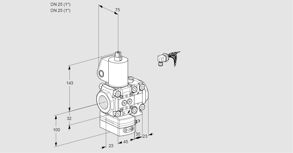 Регулятор расхода газа с эл.магнитным клапаном VAH 1E25R/25R05HEVWL/PP/PP