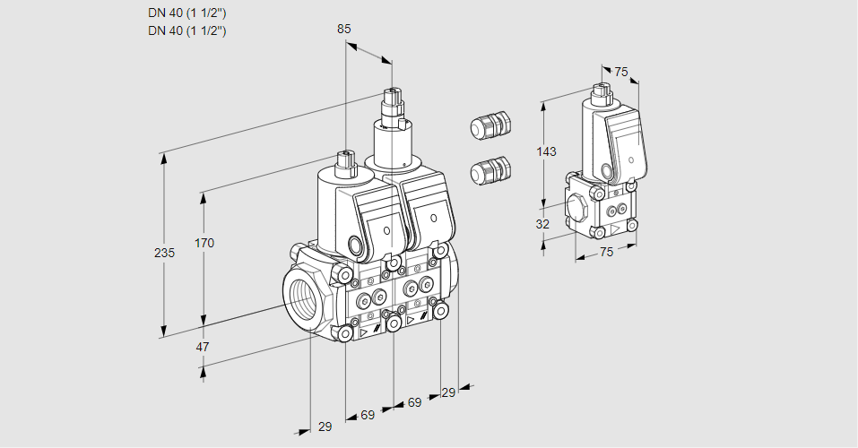 Клапан эл.магнитный сдвоенный VCS 2E40R/40R05NLWR3/PPPP/PPBS