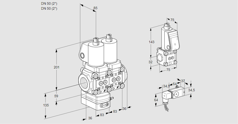 Регулятор давления с двумя эл.магнитными клапанами VCD 3T50N/50N05D-50NKGL/PPZS/2--2