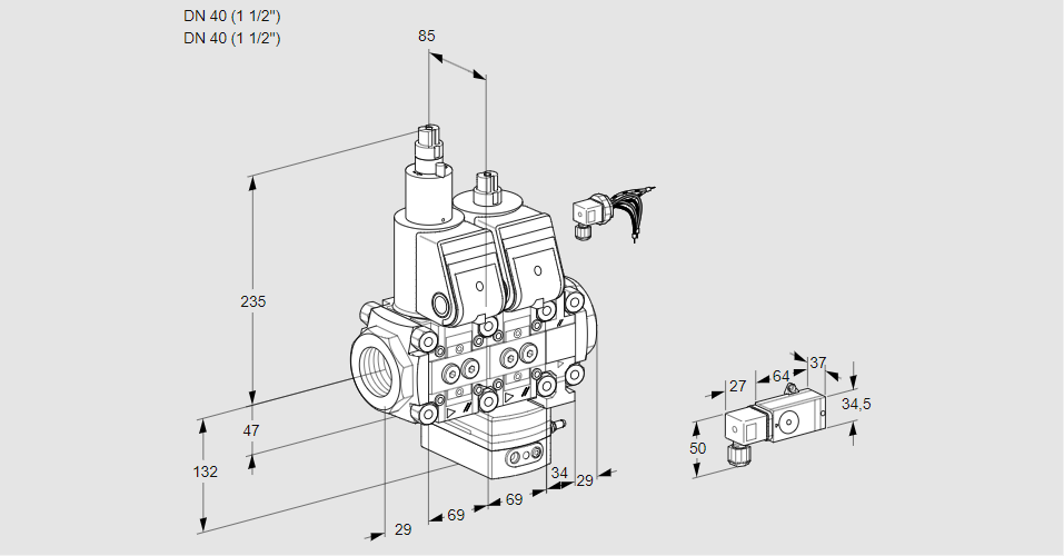 Регулятор расхода с двумя эл.магнитными клапанами VCH 2E40R/40R05LHEVKR/-2PP/PPPP