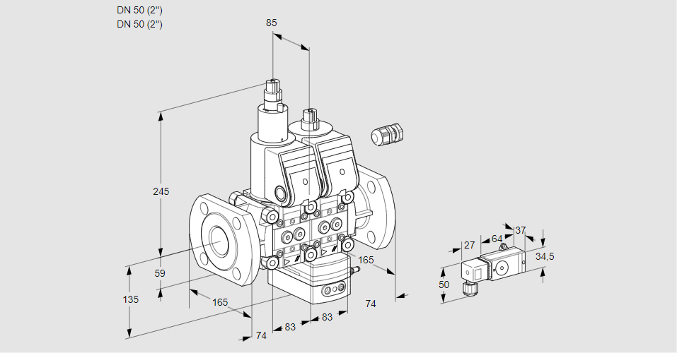 Регулятор давления с двумя эл.магнитными клапанами VCD 3E50F/50F05LD-25WR/2--3/PPPP