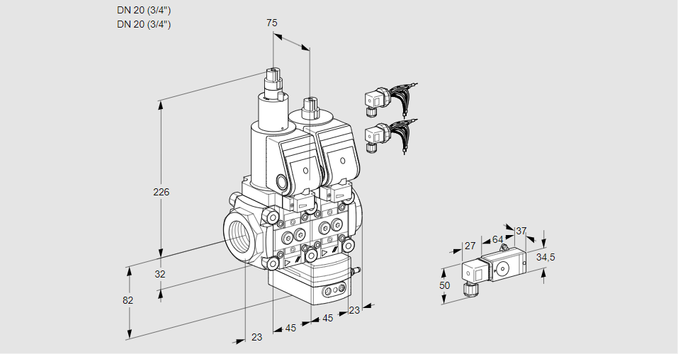Регулятор соотношения газ/воздух с двумя эл.магнитными клапанами VCG 1E20R/20R05LGEWSR8/3--3/PPPP
