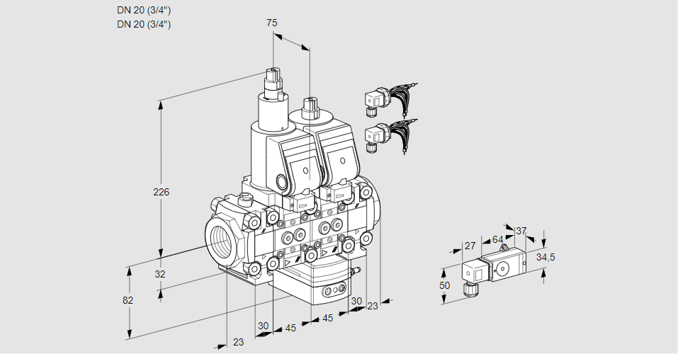 Регулятор соотношения газ/воздух с двумя эл.магнитными клапанами VCG 1E20R/20R05FLGEO12WSR8/3--3/PPPP