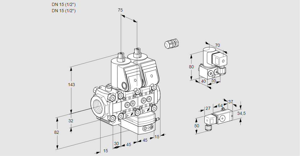 Регулятор давления с двумя эл.магнитными клапанами VCD 1E15R/15R05F2ND-25WR/PP-1/PPBY