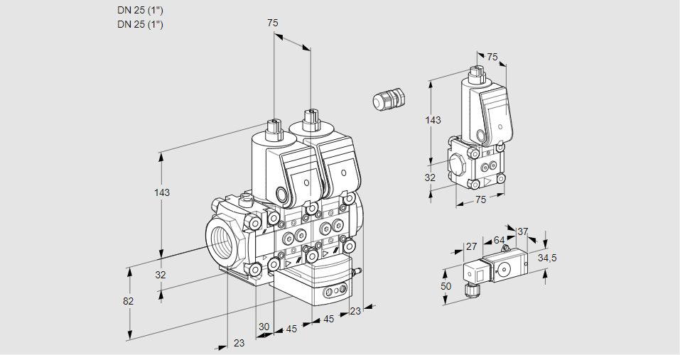 Регулятор давления с двумя эл.магнитными клапанами VCD 1E25R/25R05FND-25WR/PP-1/PPBS
