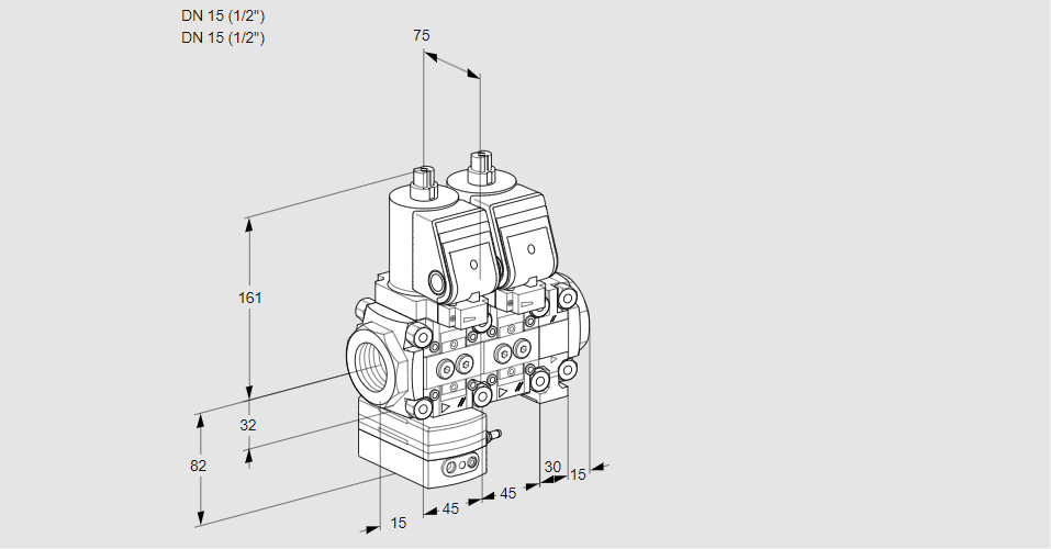 Регулятор соотношения газ/воздух с двумя эл.магнитными клапанами VCG 1T15N/15N05GANVQSR/PPPP/PPPP