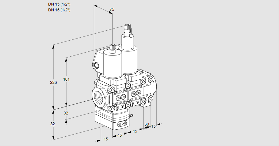 Регулятор соотношения газ/воздух с двумя эл.магнитными клапанами VCG 1T15N/15N05GALVQSL/PPPP/PPPP