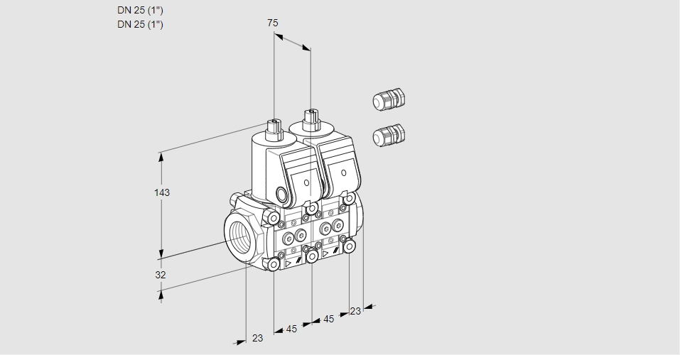 Клапан эл.магнитный сдвоенный VCS 1E25R/25R05NNKR3/PPPP/PPPP