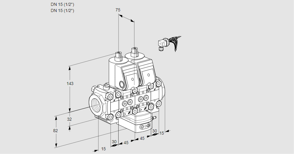 Регулятор соотношения газ/воздух с двумя эл.магнитными клапанами VCG 1E15R/15R05FNGEVWR/PPPP/PPPP