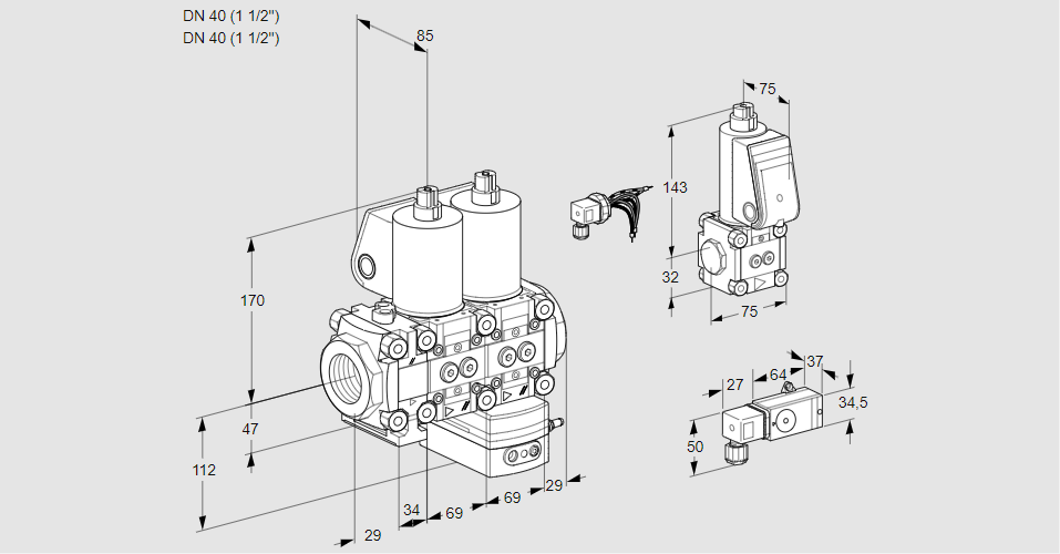 Регулятор давления с двумя эл.магнитными клапанами VCD 2E40R/40R05FND-50WL/PPZS/3-PP