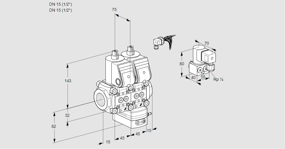 Регулятор соотношения газ/воздух с двумя эл.магнитными клапанами VCG 1E15R/15R05NGEWR/PPPP/PPZY