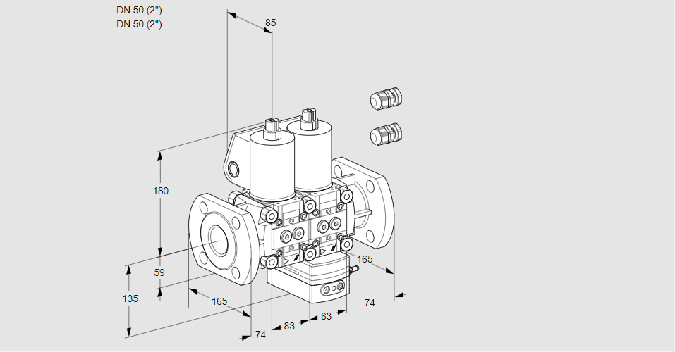 Регулятор соотношения газ/воздух с двумя эл.магнитными клапанами VCG 3E50F/50F05NGEWL3/PPPP/PPPP