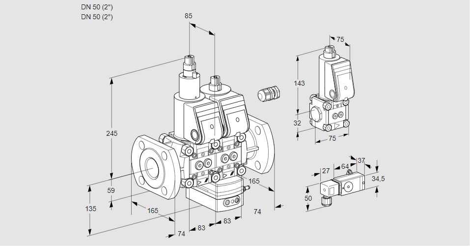 Регулятор давления с двумя эл.магнитными клапанами VCD 3E50F/50F05LD-25WR/-3PP/ZSPP