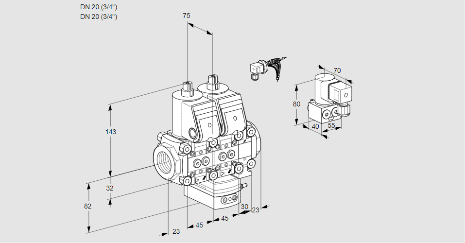 Регулятор соотношения газ/воздух с двумя эл.магнитными клапанами VCG 1E20R/20R05NGEVWR/PPPP/PPBY