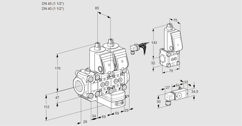 Регулятор давления с двумя эл.магнитными клапанами VCD 2E40R/40R05FND-50WR/3-PP/ZSPP