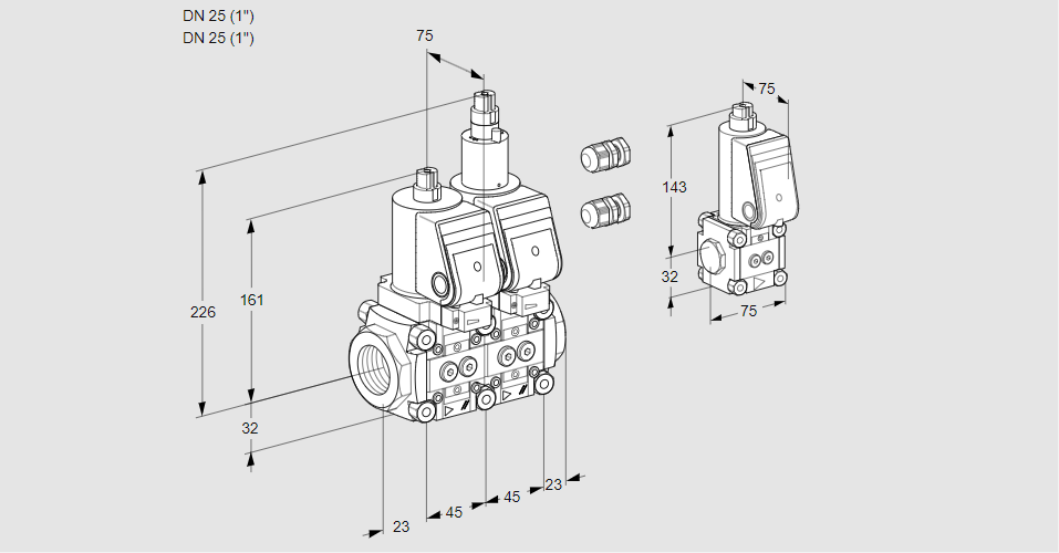 Клапан эл.магнитный сдвоенный VCS 1E25R/25R05NLWSR3/PPPP/PPBS