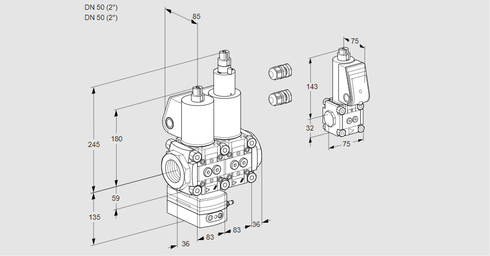 Регулятор давления с двумя эл.магнитными клапанами VCD 3E50R/50R05D-100LWL3/PPZS/PPPP