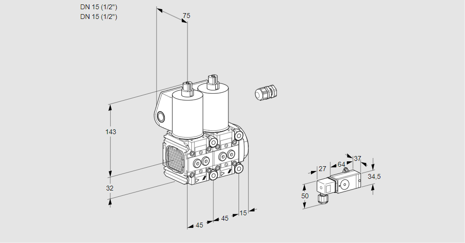 Клапан эл.магнитный сдвоенный VCS 1E15R/15R05FNNWL/PPPP/2--3