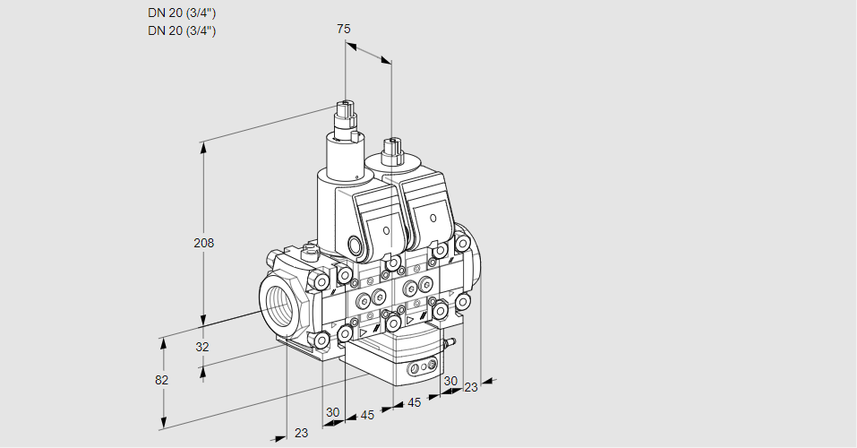 Регулятор соотношения газ/воздух с двумя эл.магнитными клапанами VCG 1E20R/20R05FLGEVWR/PPPP/PPPP
