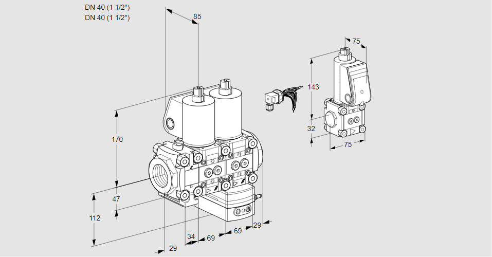 Регулятор давления с двумя эл.магнитными клапанами VCD 2E40R/40R05FND-50WL/ZSPP/PPPP