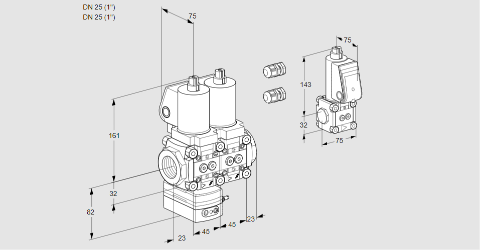 Регулятор давления с двумя эл.магнитными клапанами VCD 1E25R/25R05D-100NWSL3/PPBS/PPPP