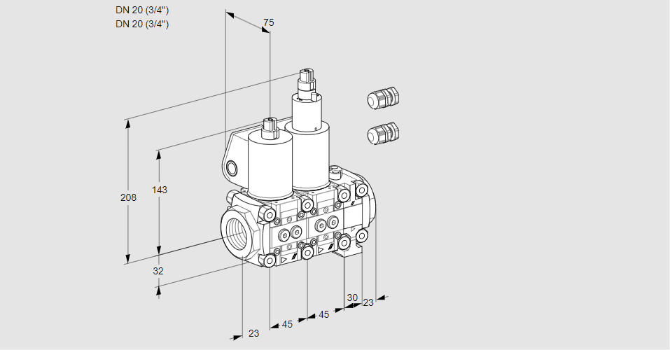 Клапан эл.магнитный сдвоенный VCS 1E20R/20R05NLVWL3/PPPP/PPPP