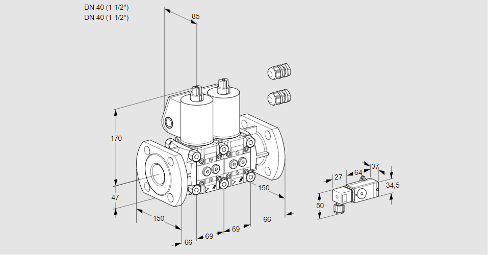 Клапан эл.магнитный сдвоенный VCS 2E40F/40F05NNKL3/PPPP/2--3
