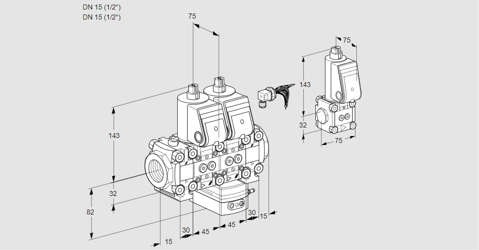 Регулятор соотношения газ/воздух с двумя эл.магнитными клапанами VCG 1E15R/15R05FNGEVWR/PPPP/PPZS