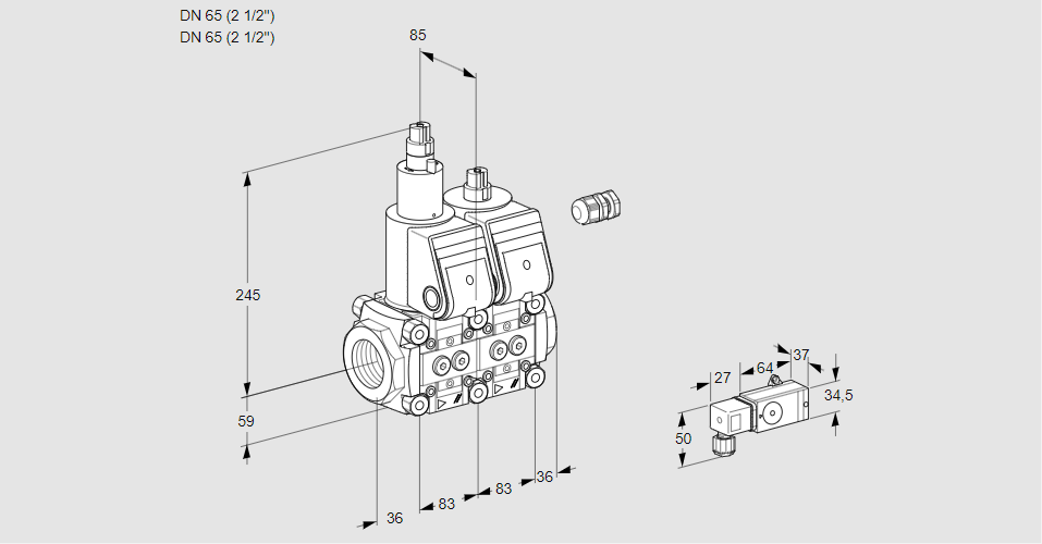 Клапан эл.магнитный сдвоенный VCS 3E65R/65R05LNWR/2--3/PPPP