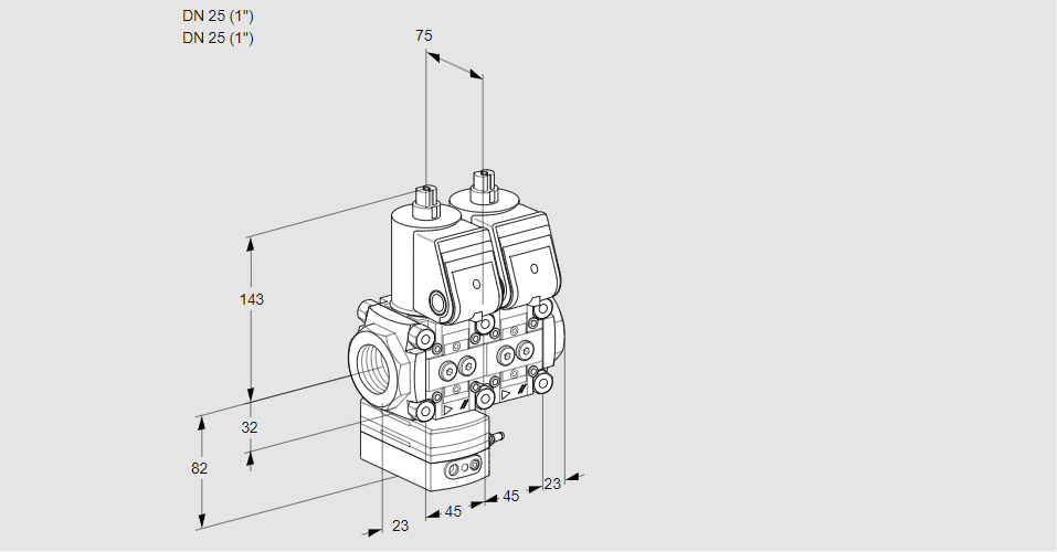 Регулятор соотношения газ/воздух с двумя эл.магнитными клапанами VCG 1T25N/25N05GANQR/PPPP/PPPP