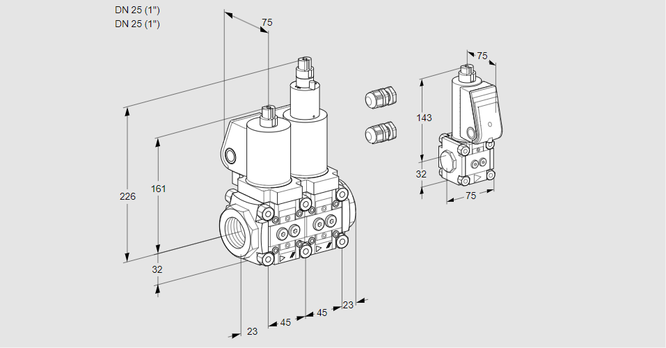 Клапан эл.магнитный сдвоенный VCS 1E25R/25R05NLWSL3/PPBS/PPPP