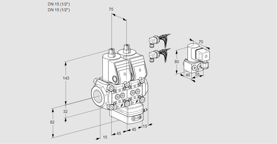 Регулятор соотношения газ/воздух с двумя эл.магнитными клапанами VCG 1E15R/15R05NGEWR6/PPPP/PPBY