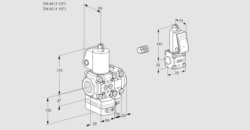 Регулятор расхода газа с эл.магнитным клапаном VAH 2E40R/40R05HEVWL/BS/PP