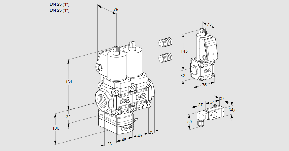 Регулятор соотношения газ/воздух с двумя эл.магнитными клапанами VCV 1E25R/25R05VKNWSL3/PPBS/MM-2