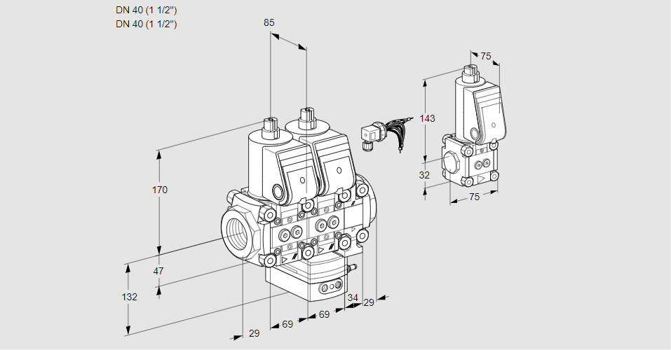 Регулятор расхода с двумя эл.магнитными клапанами VCH 2E40R/40R05NHEVWR/PPPP/PPZS